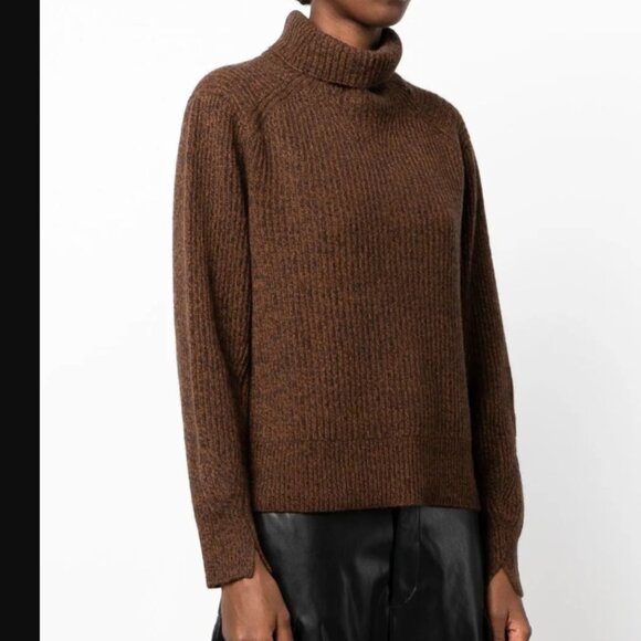 LIKE NEW RAG & BONE cashmere chocolate brown turtleneck sweater notched sleeves - Picture 3 of 8
